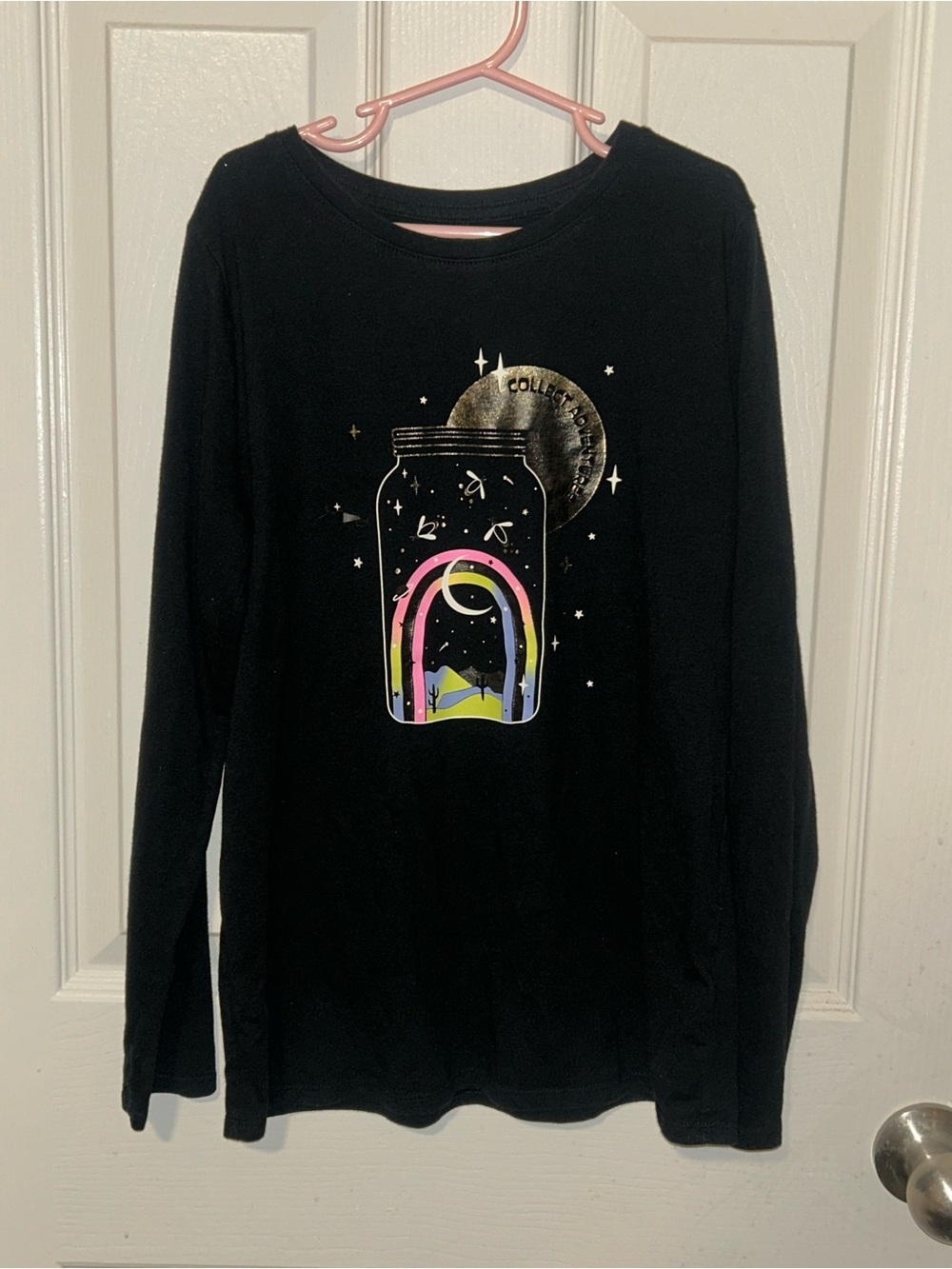 Cat & Jack Black Long-Sleeve Tee with Rainbow Jar Graphic Size 10/12
